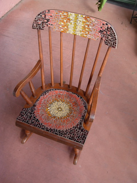 Mosaic Sunflower Mandala Rocking Chair by Margaret Almon