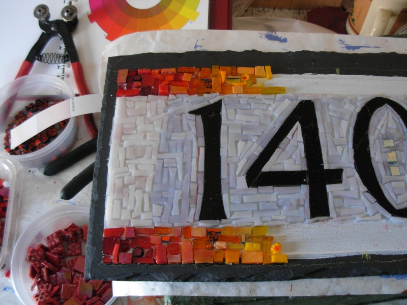 Rainbow House Number in Process, by Margaret Almon and Wayne Stratz