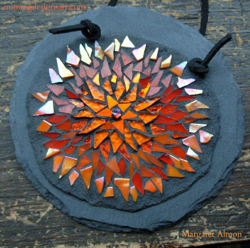 Orange Flower Mandala on Slate by Margaret Almon