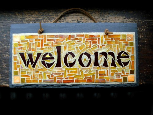 Welcome Yellow Orange by Nutmeg Designs.