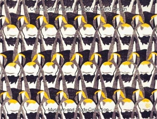 Penguins Linoprint by Margaret Calkins James, 1963.