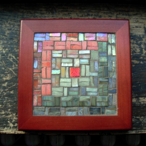 Log Cabin Quilt Trivet in Coral and Cream by Margaret Almon.