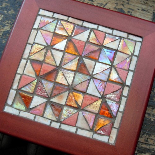 Broken Dishes Quilt Pattern in Glass Mosaic by Margaret Almon