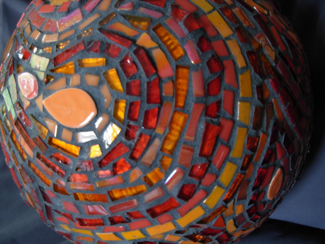 Orange and Red Paisley Mosaic Gazing Ball New Life for a Bowling Ball