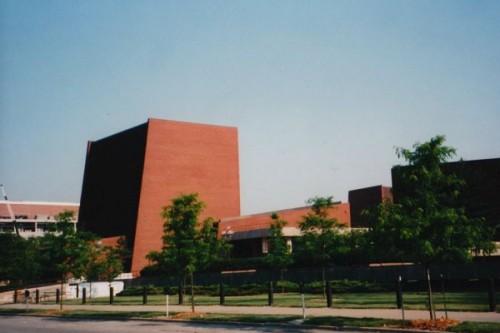 Krannert Center for the Performing Arts, Urbana, IL. Architect Max Abramovitz(1969) Photo by Margaret Almon, 1995. 