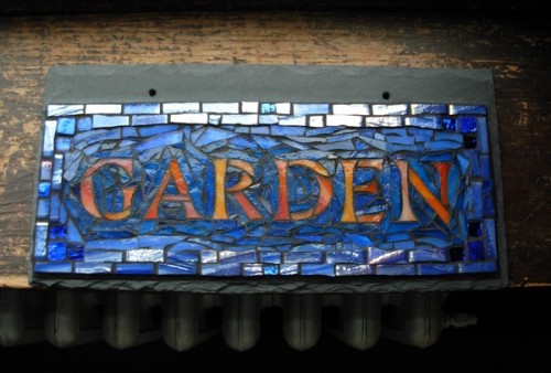 Garden Sign in Orange and Blue