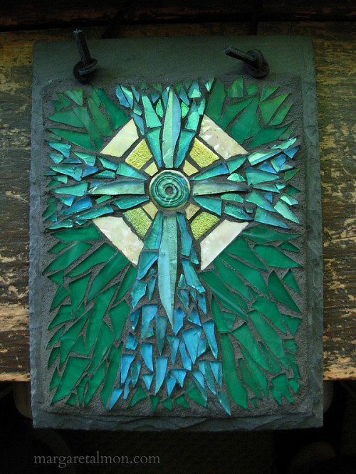 Radial Cross Mosaic in Blue and Green by Margaret Almon