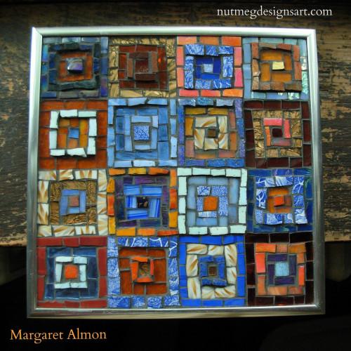 Around the Square by Margaret Almon. Glass, china, mirror, smalti on wood, 8 inch.