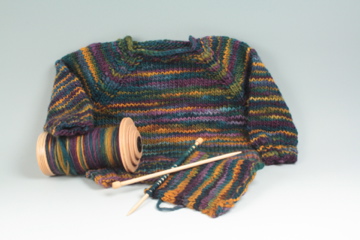 sweater hand spun and hand knit from space dyed yarn