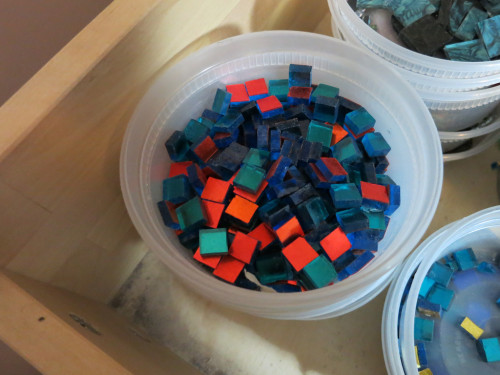 Top Drawer of Tower of Tesserae: Orange Gold Smalti. Photo by Margaret Almon.