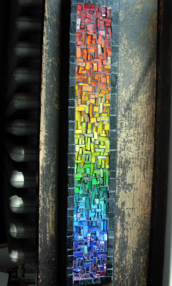 Rainbow Panel Mosaic by Margaret Almon. Glass on wood, 4x18 inches.