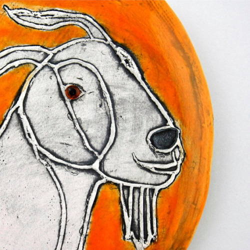 Orange Graphic Oval Goat Tile by Hadley Clay