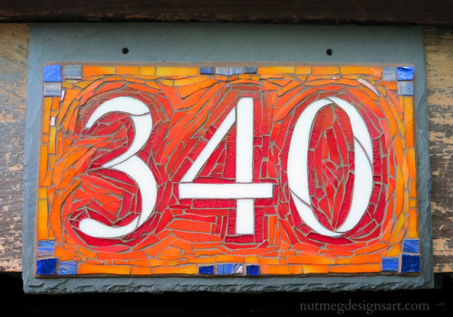 House Number 340 in Red Orange with Blue Accents by Nutmeg Designs