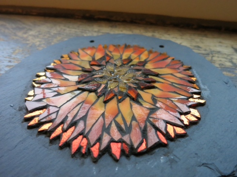 Sunflower Mandala Mosaic by Margaret Almon and the Grout Monster