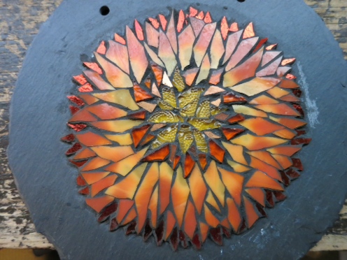 Sunflower Mandala Mosaic by Margaret Almon and the Grout Monster