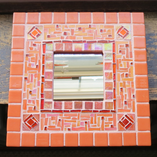 Tangerine Orange Mosaic Mirror by Margaret Almon