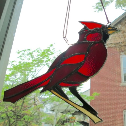 Male Cardinal Suncatcher by Wayne Stratz.