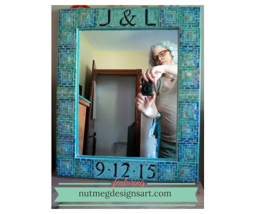 Blue Green Log Cabin Wedding Mirror by Margaret Almon of Nutmeg Design