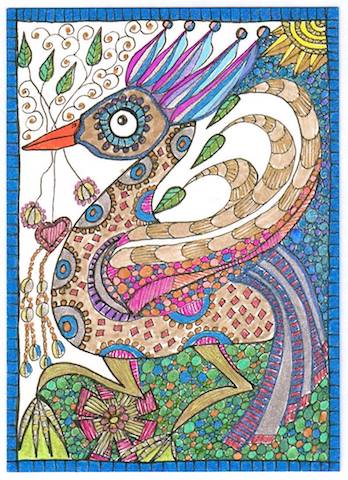 Fantasy Bird Drawing by Suzi Beber