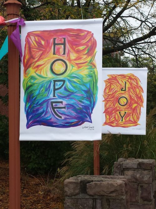 Rainbow Hope Doodle Church Banner by Wayne Stratz