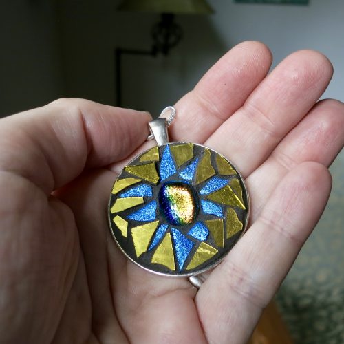 Blue and Gold Mandala Pendant by Margaret Almon