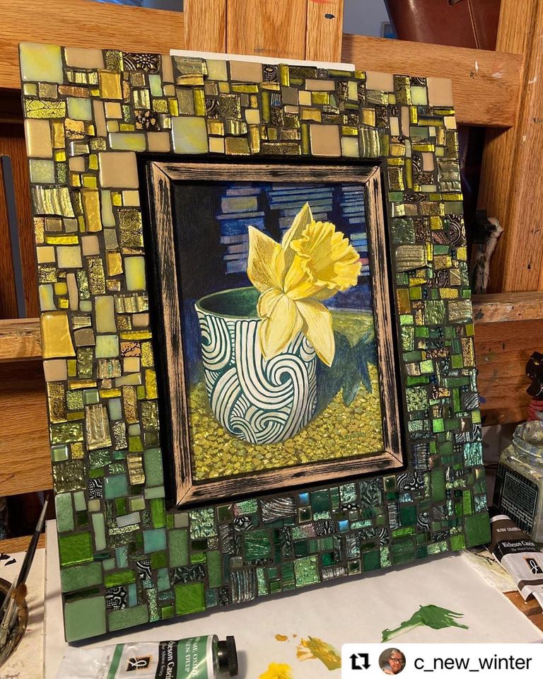 Yellow and Green Mosaic Frame by Margaret Almon for an original painting by Charles Sheely.