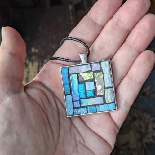 Aqua and Oyster Shell Color Log Cabin Pendant by Margaret Almon