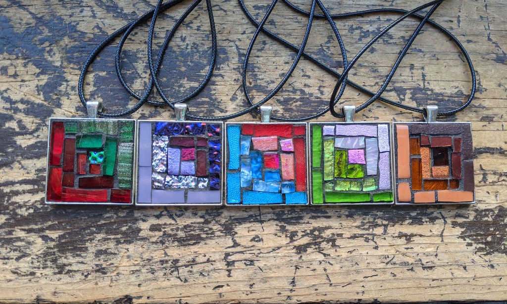 Log Cabin Mosaic Pendants by Margaret Almon