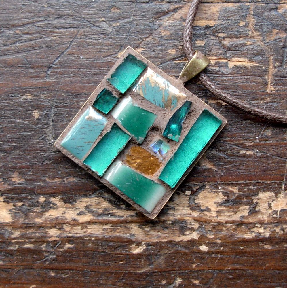 Mosaic Pendant in Green and Bronze by Margaret Almon